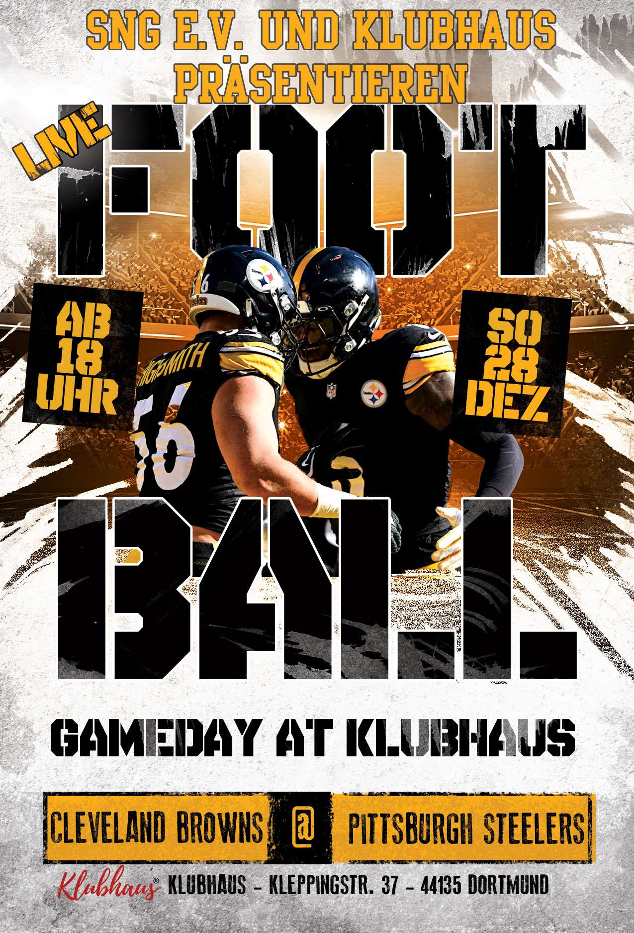 American Football Game Day Flyer klubhaus 28 12 2025